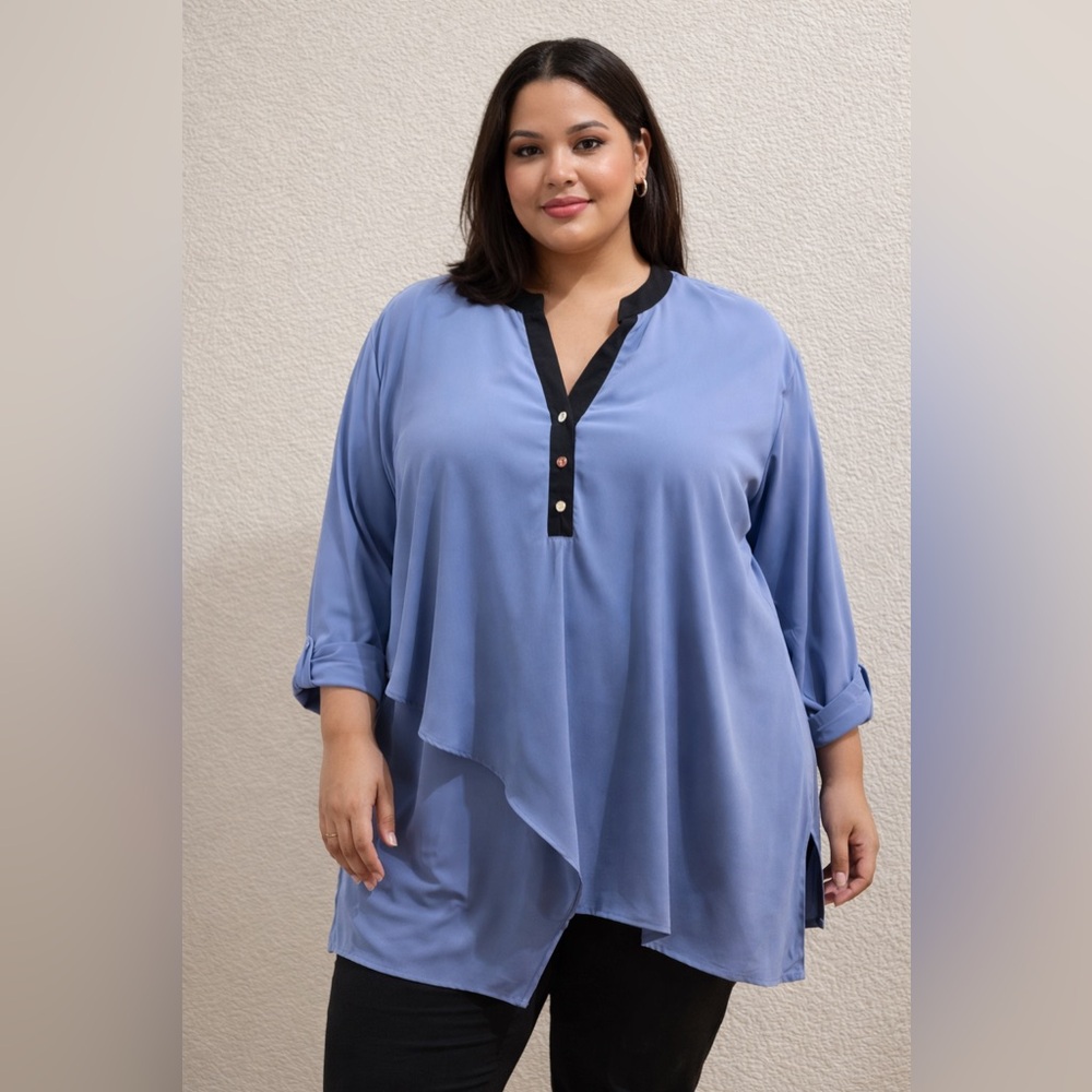 NY Collection Blue and Black Tunic Top
